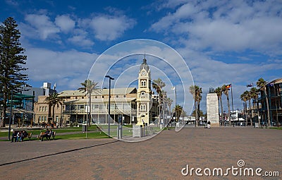 The Glenelg Town Hall on Moseley Square in the City of Holdfast Bay at Glenelg. Editorial Stock Photo